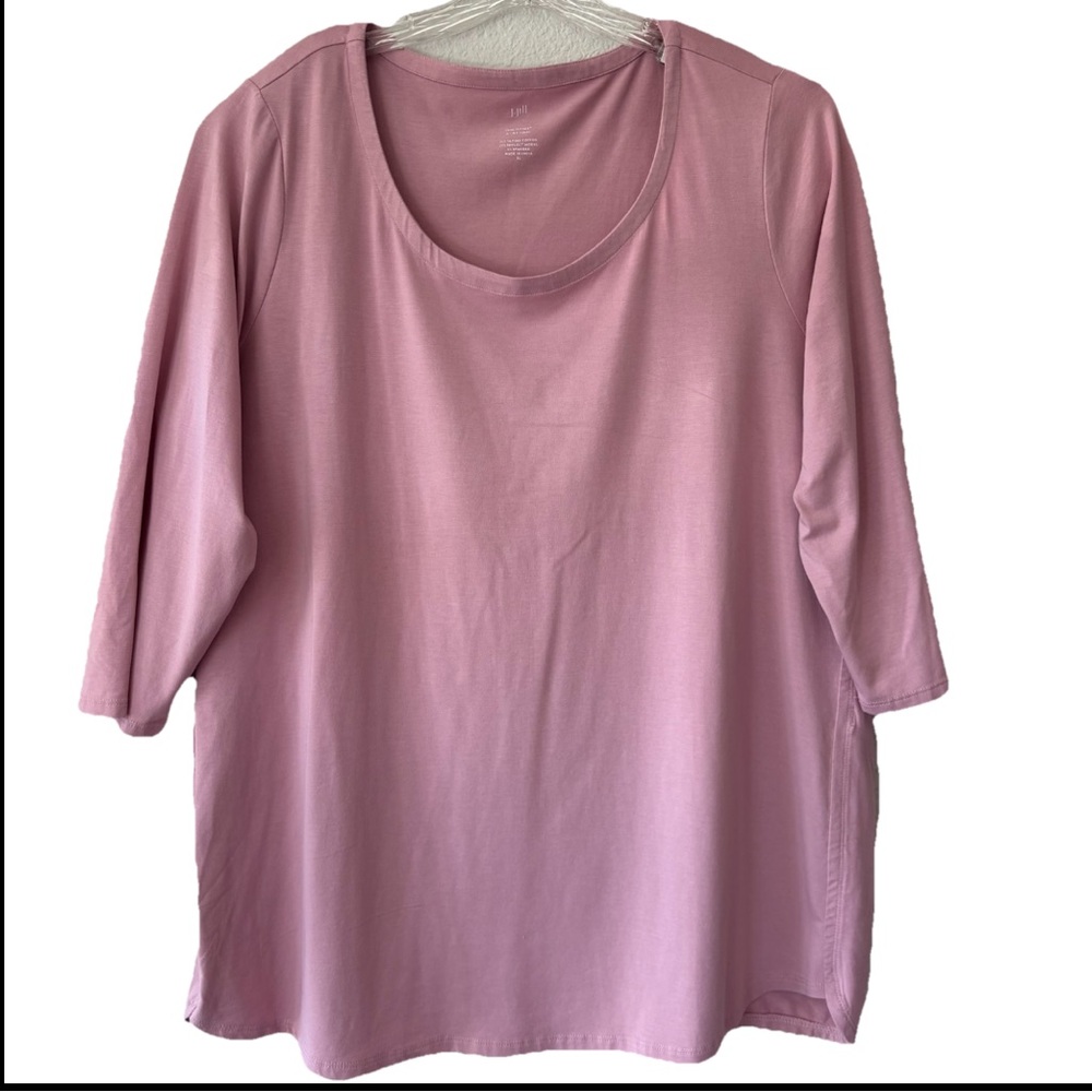 J Jill NEW Womens Luxe Supima A-line Tunic Top XL Pink Tulip 3/4 Sleeves Casual